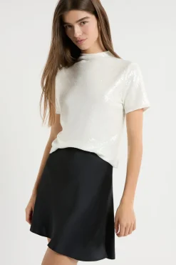 New ETAM Camiseta de manga corta con lentejuelas BLANCO