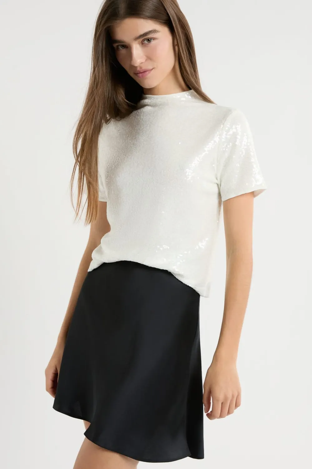 New ETAM Camiseta de manga corta con lentejuelas BLANCO