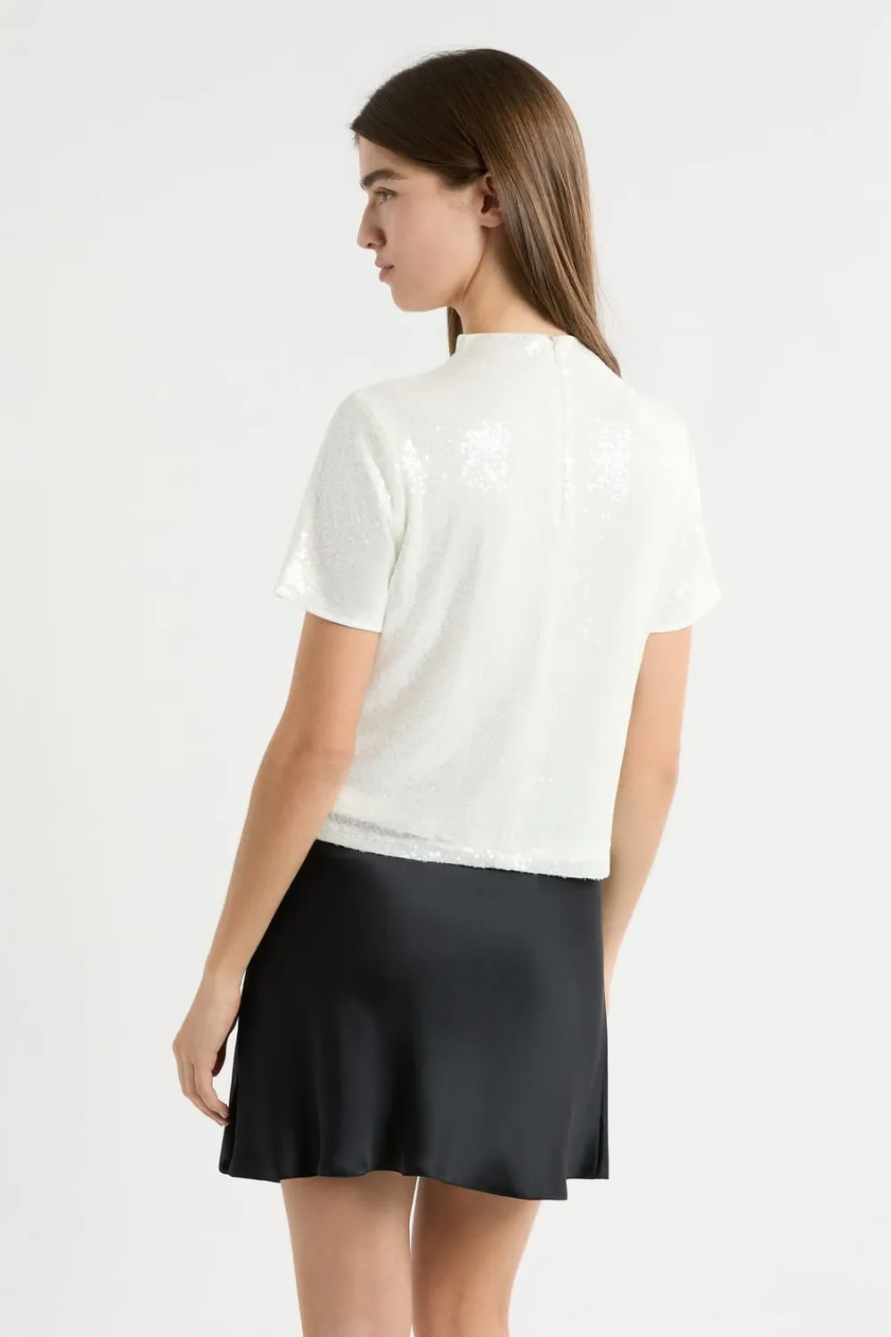 New ETAM Camiseta de manga corta con lentejuelas BLANCO