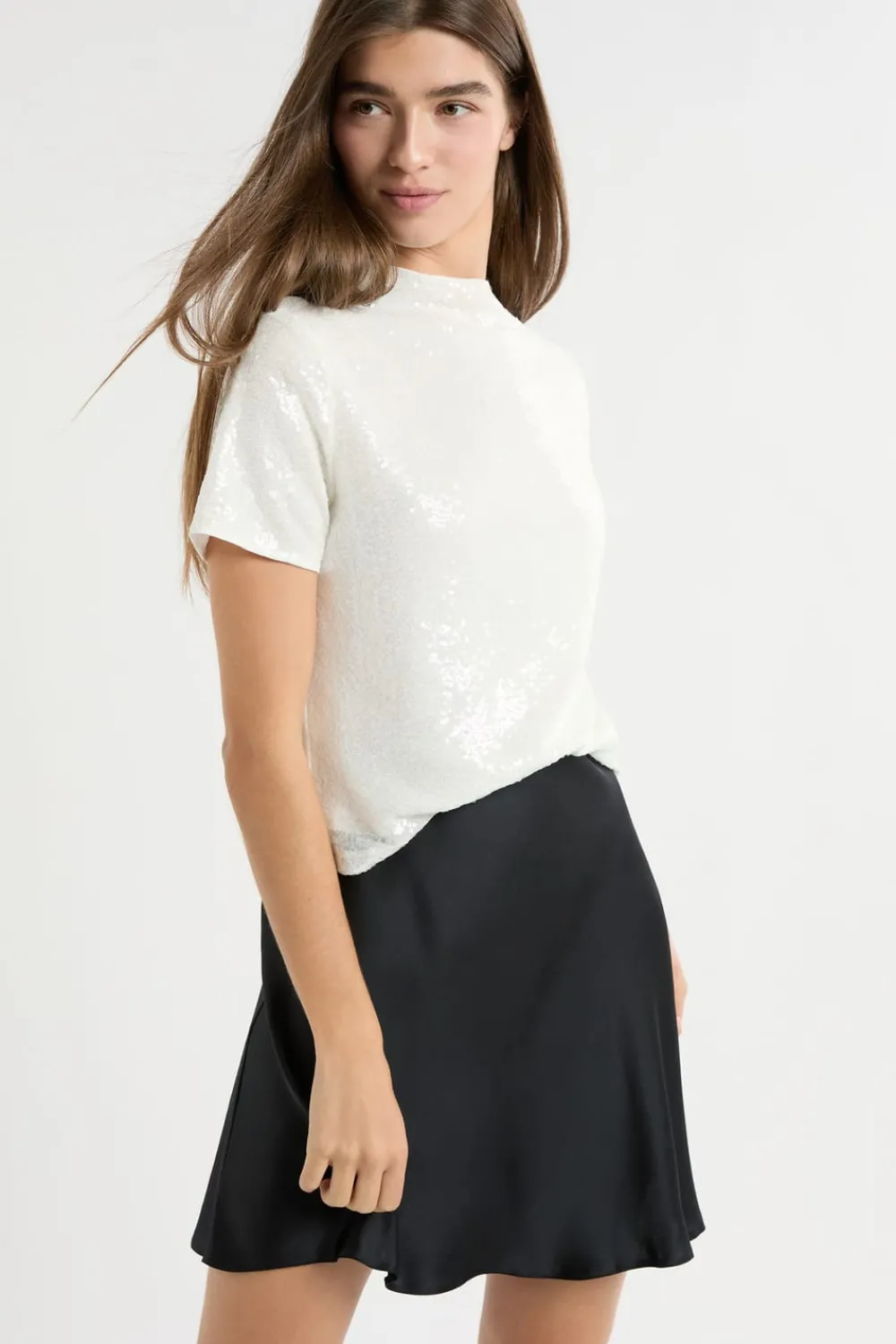 New ETAM Camiseta de manga corta con lentejuelas BLANCO