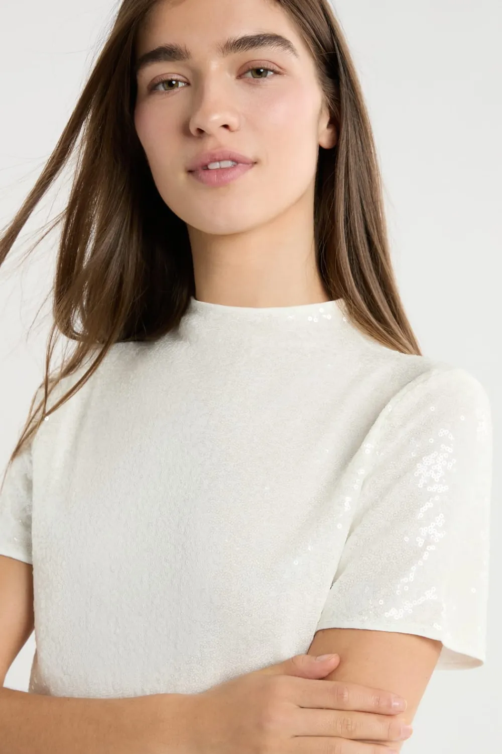 New ETAM Camiseta de manga corta con lentejuelas BLANCO