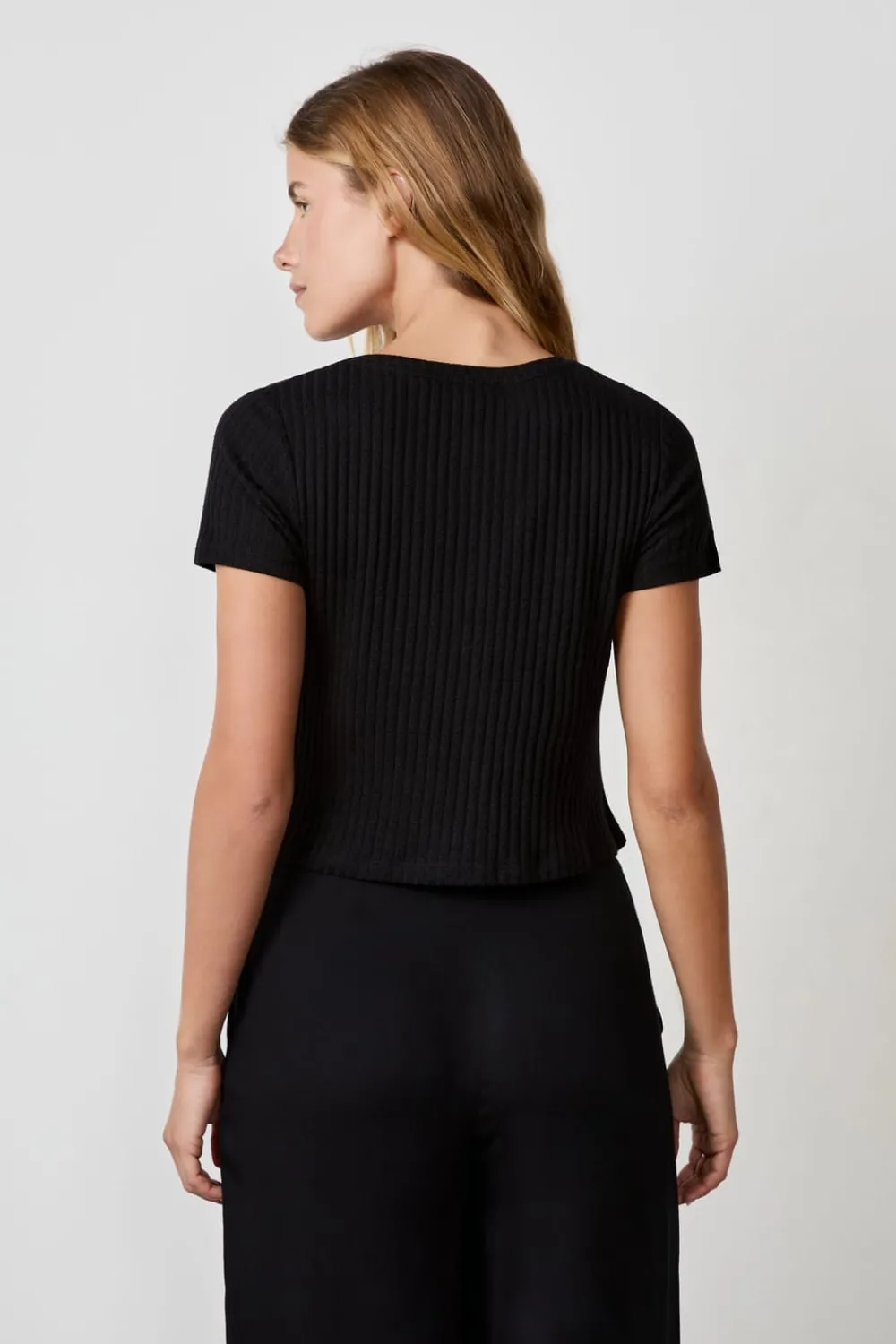 Online ETAM Camiseta de manga corta con botones NEGRO