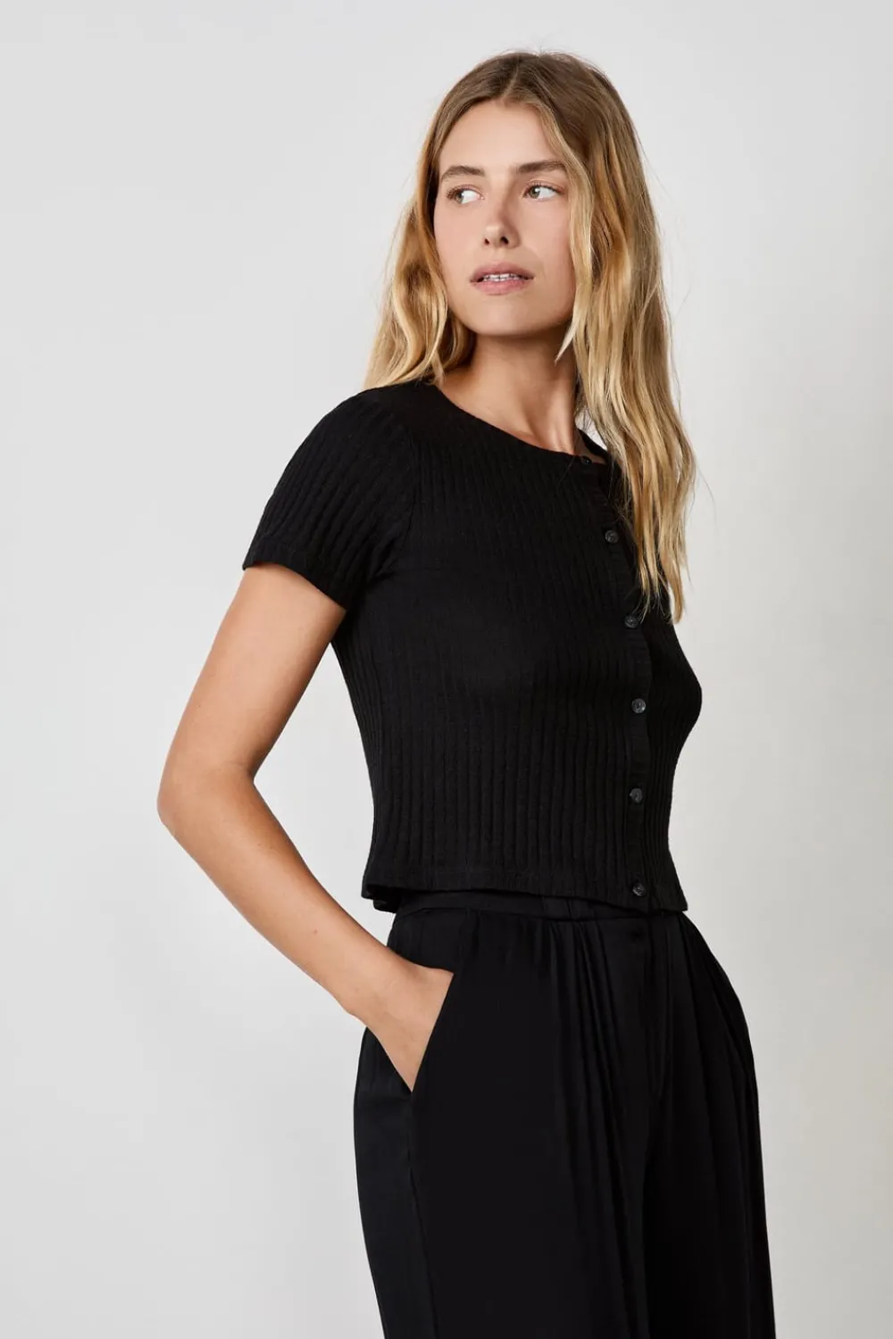 Online ETAM Camiseta de manga corta con botones NEGRO