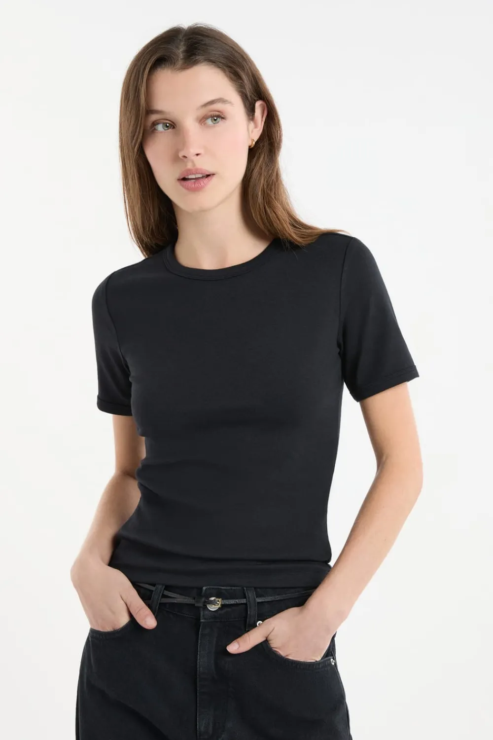 Outlet ETAM Camiseta de manga corta con algodón NEGRO
