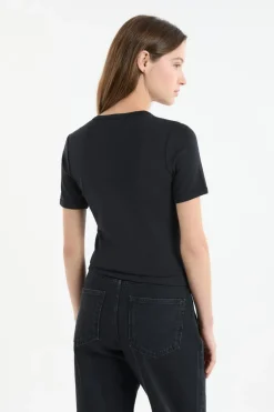 Outlet ETAM Camiseta de manga corta con algodón NEGRO