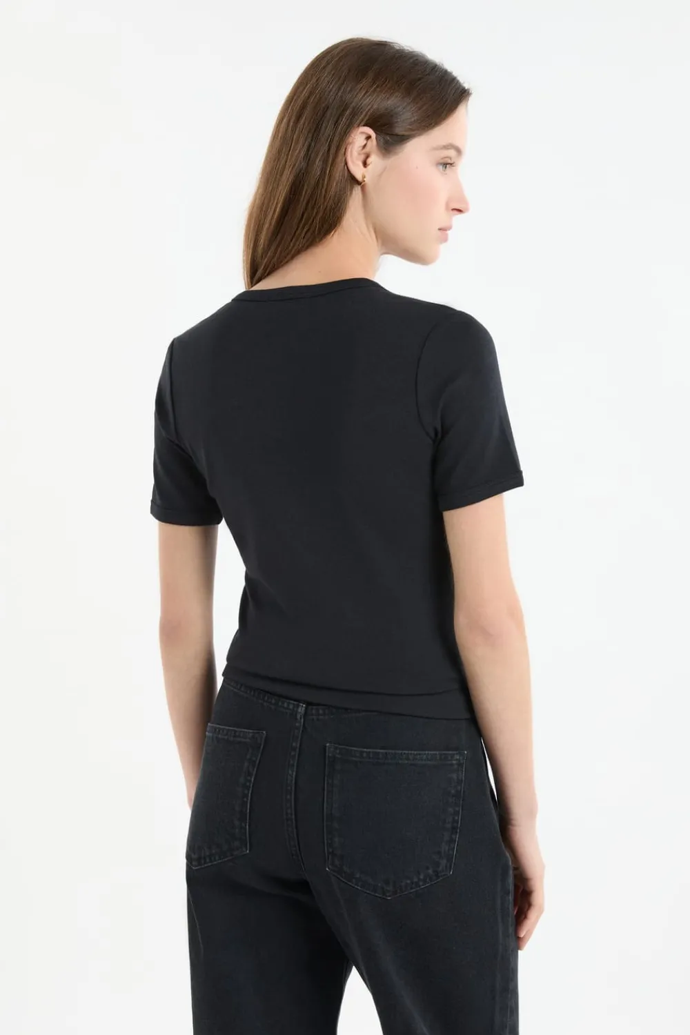 Outlet ETAM Camiseta de manga corta con algodón NEGRO
