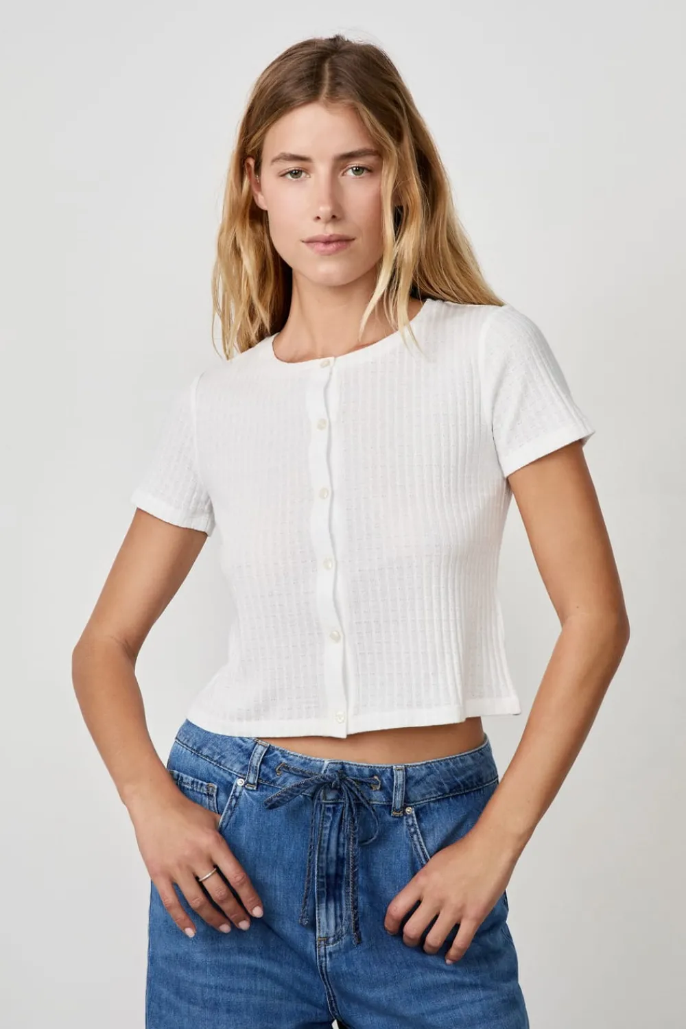 Discount ETAM Camiseta de manga corta con botones BLANCO