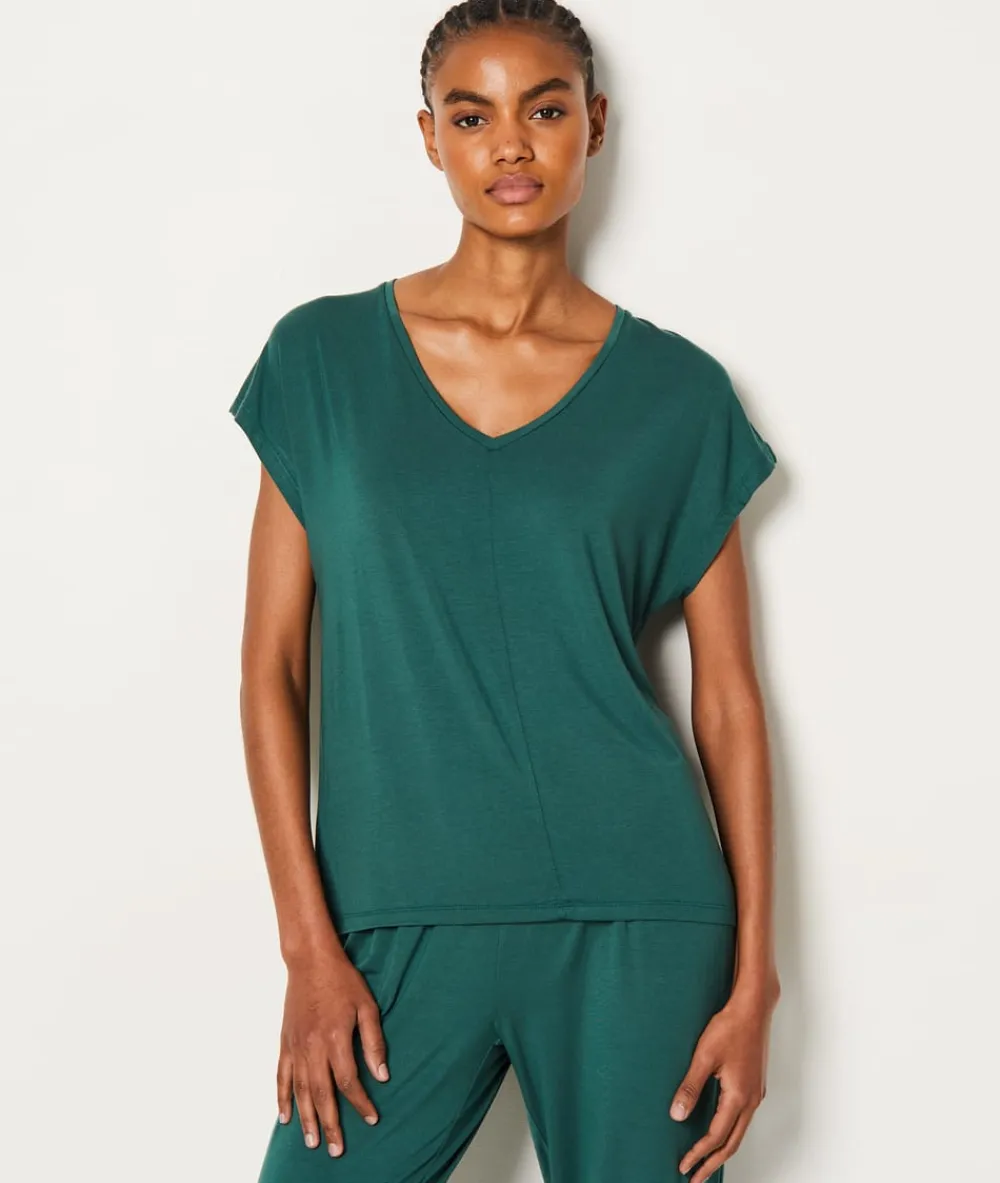 New ETAM Camiseta de manga corta de pijama de modal VERDE ABETO