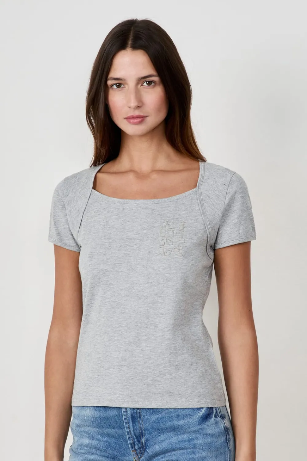 Sale ETAM Camiseta de manga corta de algodón GRIS