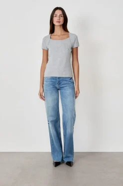 Sale ETAM Camiseta de manga corta de algodón GRIS