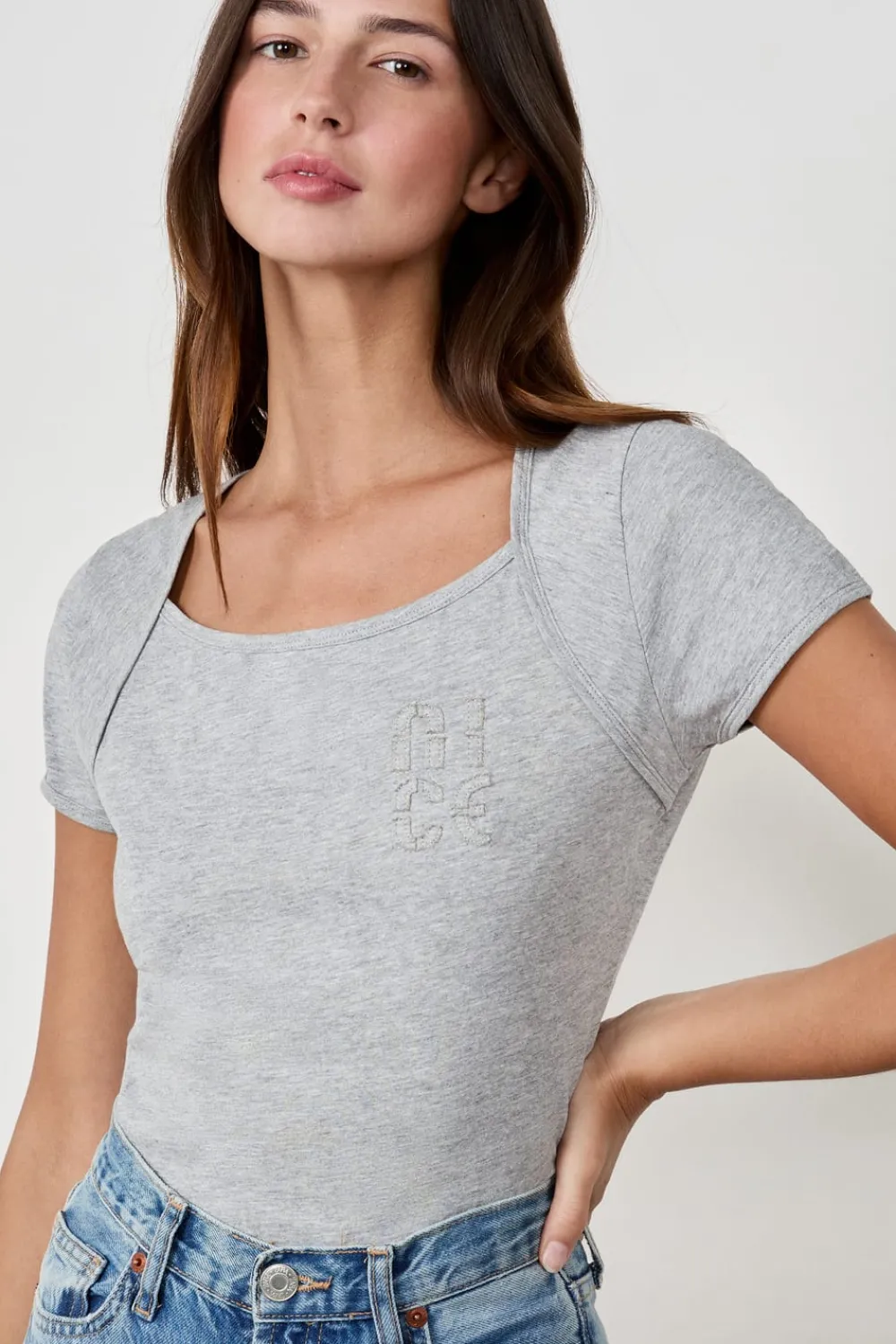Sale ETAM Camiseta de manga corta de algodón GRIS