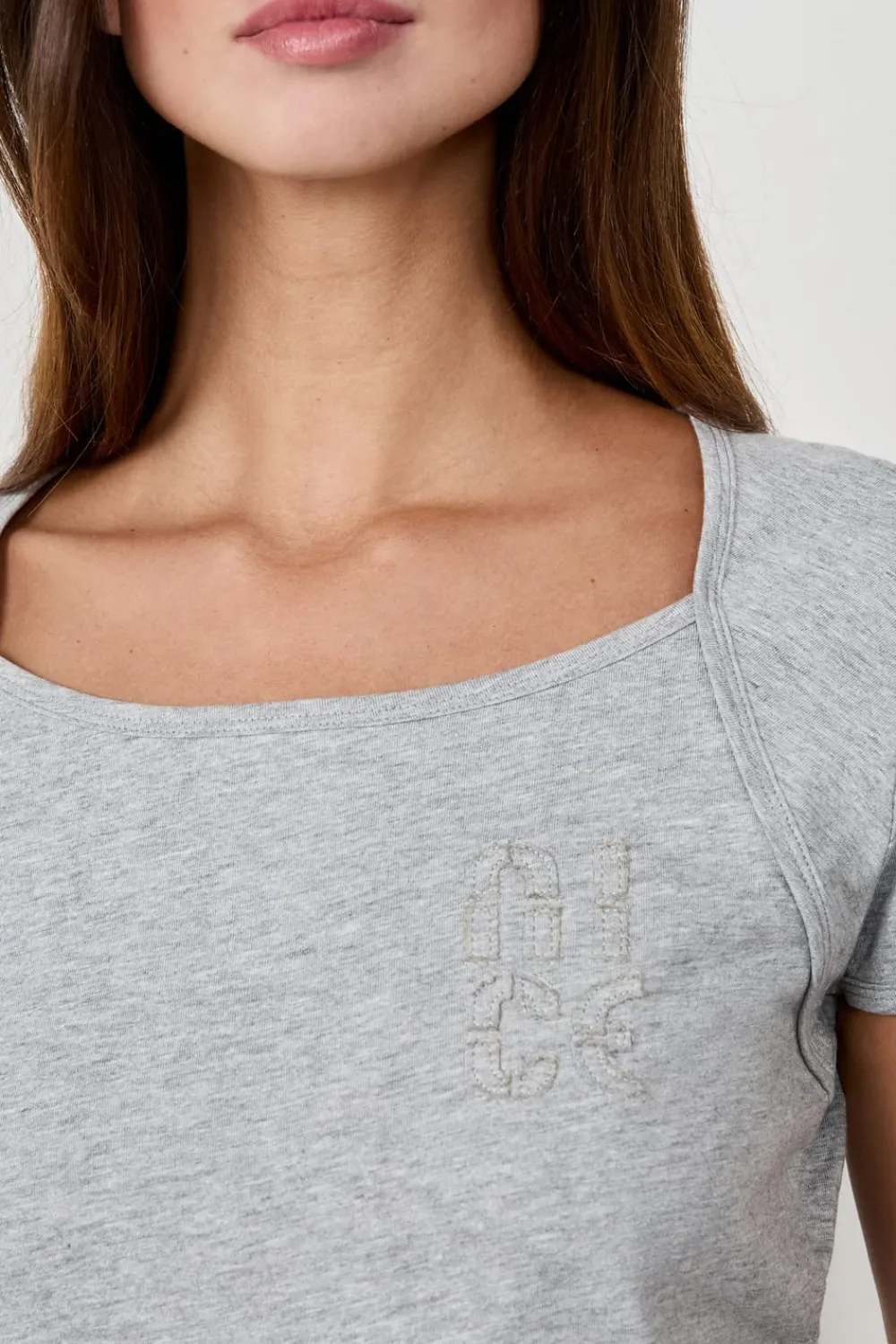 Sale ETAM Camiseta de manga corta de algodón GRIS