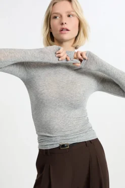 Clearance ETAM Camiseta de manga larga con cuello alto y lana GRIS