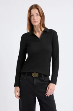 Sale ETAM Camiseta de manga larga con cuello en V NEGRO