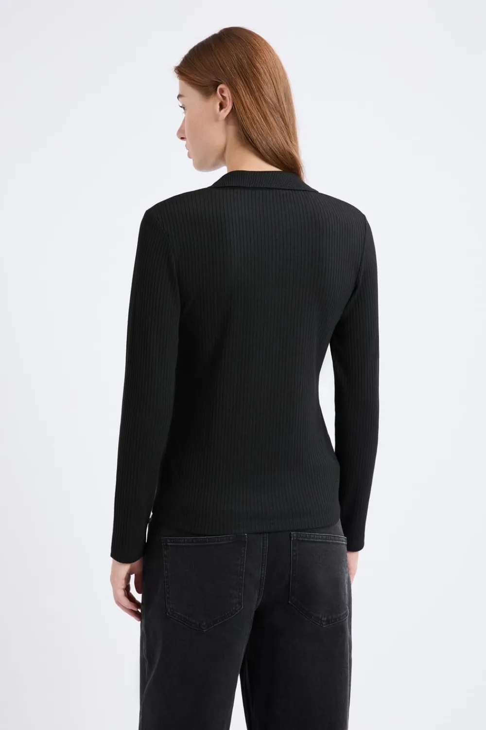 Sale ETAM Camiseta de manga larga con cuello en V NEGRO