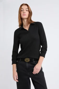 Sale ETAM Camiseta de manga larga con cuello en V NEGRO