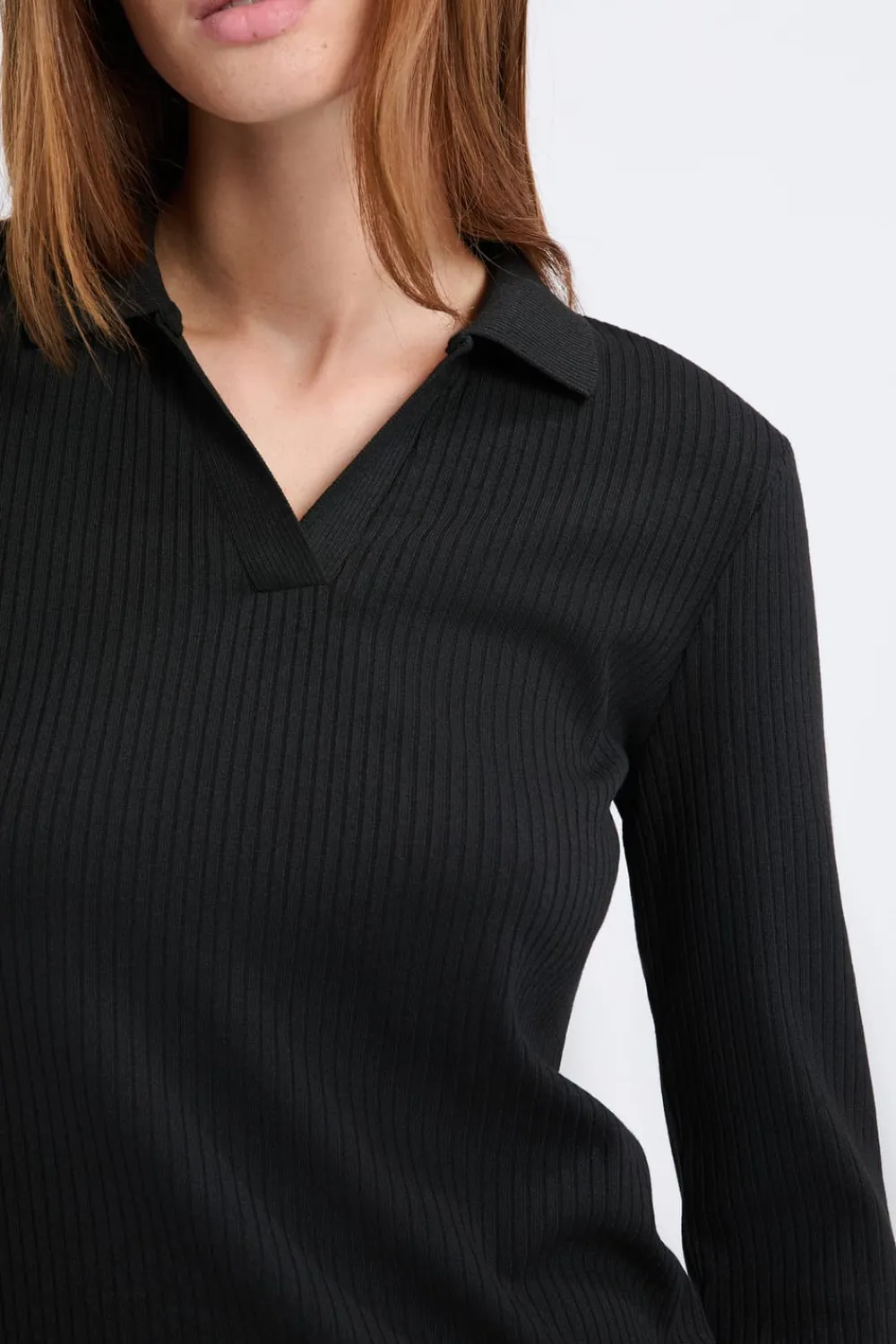 Sale ETAM Camiseta de manga larga con cuello en V NEGRO