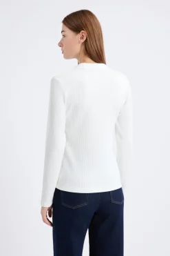 ETAM Camiseta de manga larga con cuello en V BLANCO