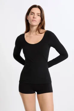 Outlet ETAM Camiseta de manga larga con cuello bailarina y sujetador integrado NEGRO