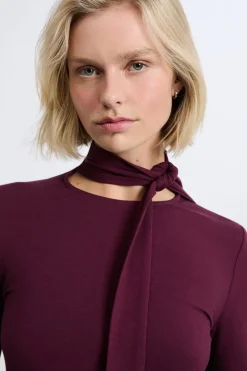 Best ETAM Camiseta de manga larga con cuello con lazada de algodón MORADO