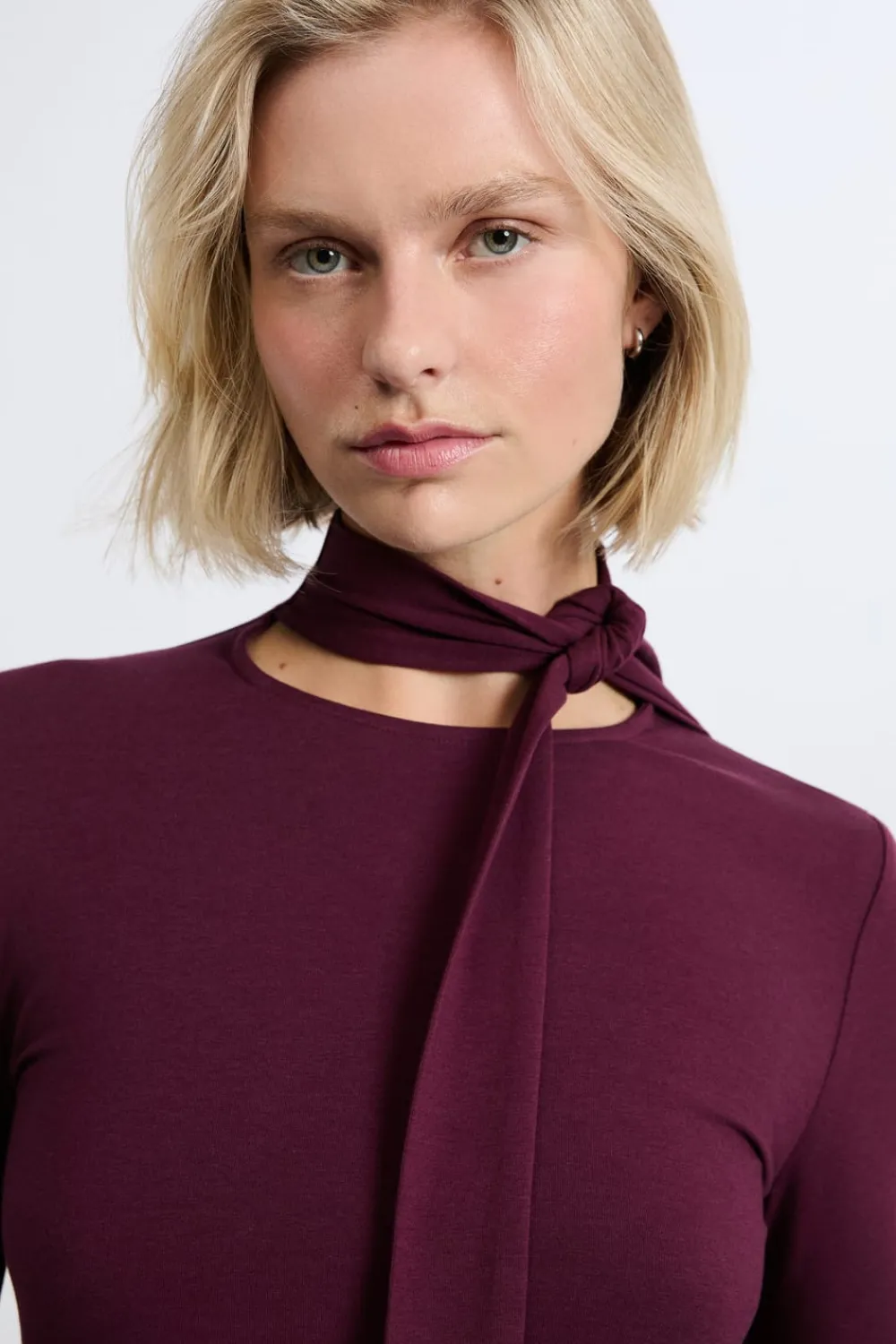 Best ETAM Camiseta de manga larga con cuello con lazada de algodón MORADO