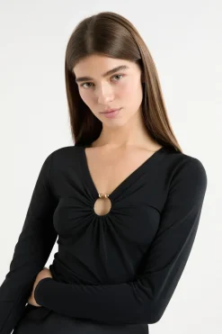 Clearance ETAM Camiseta de manga larga con anilla NEGRO
