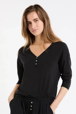 Outlet ETAM Camiseta de manga larga de pijama de modal NEGRO