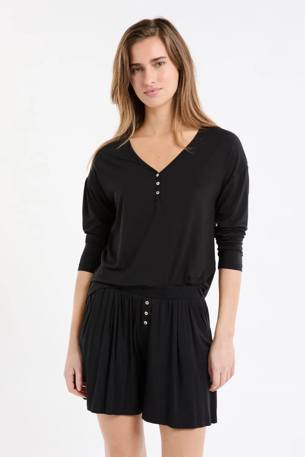 Outlet ETAM Camiseta de manga larga de pijama de modal NEGRO