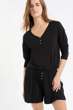 Outlet ETAM Camiseta de manga larga de pijama de modal NEGRO