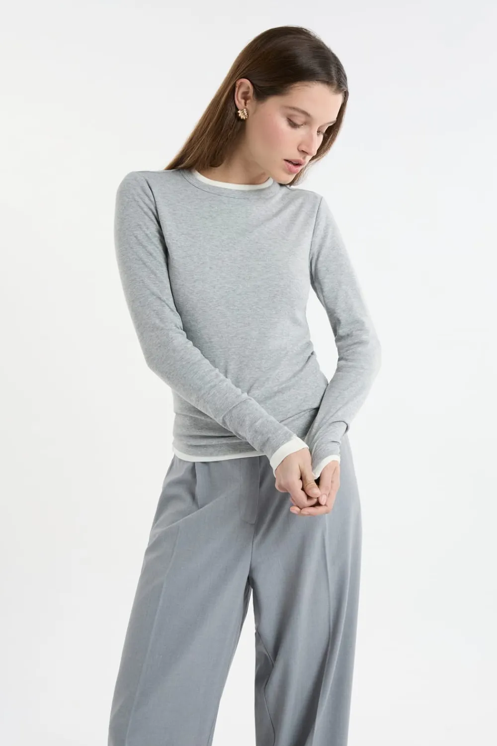 Hot ETAM Camiseta de manga larga de algodón GRIS