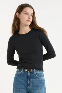 Hot ETAM Camiseta de manga larga de algodón NEGRO