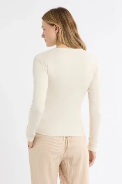 Discount ETAM Camiseta de manga larga de algodón con botones BEIGE