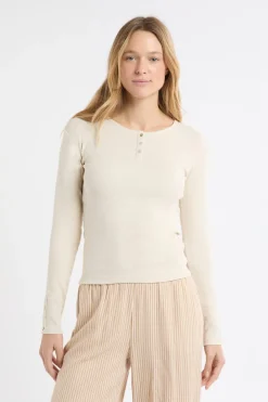 Discount ETAM Camiseta de manga larga de algodón con botones BEIGE