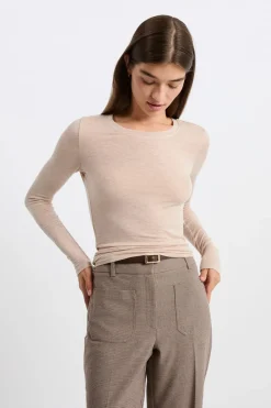 Online ETAM Camiseta de manga larga y cuello redondo BEIGE