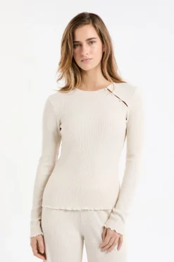 ETAM Camiseta de pijama acanalada con botones BEIGE