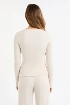 ETAM Camiseta de pijama acanalada con botones BEIGE