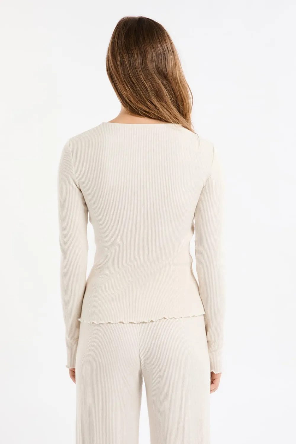 ETAM Camiseta de pijama acanalada con botones BEIGE