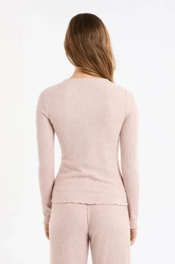Best ETAM Camiseta de pijama acanalada con botones ROSA EMPOLVADO