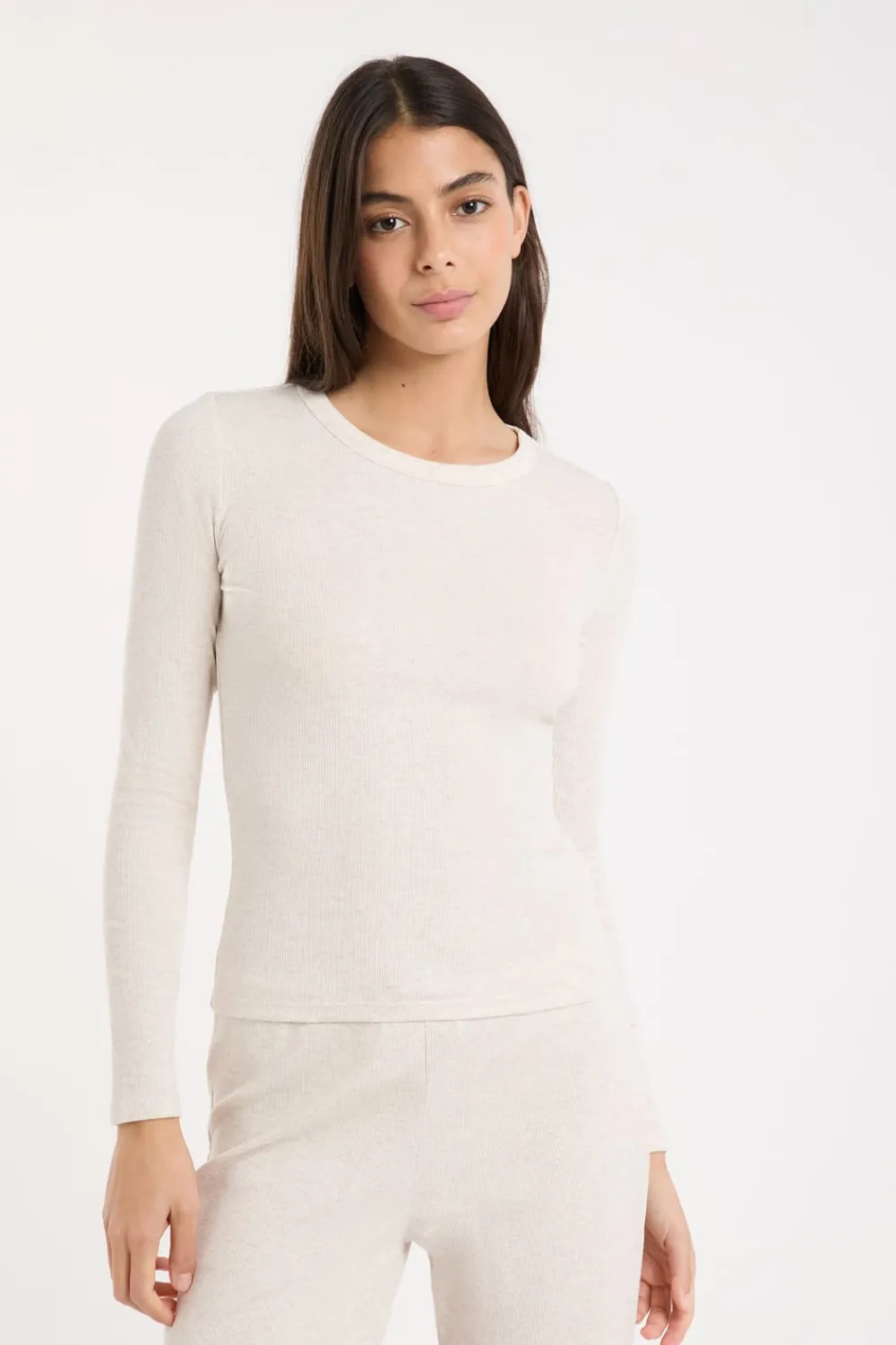 Hot ETAM Camiseta de pijama con cuello redondo y algodón BEIGE