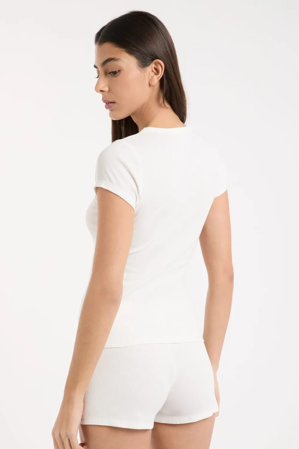 Sale ETAM Camiseta de pijama con cuello redondo y algodón BLANCO