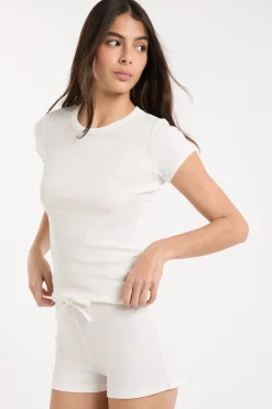 Sale ETAM Camiseta de pijama con cuello redondo y algodón BLANCO
