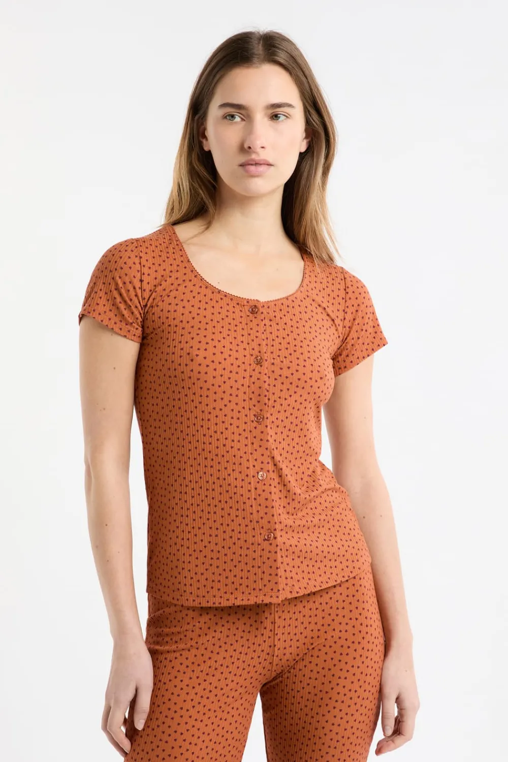 Online ETAM Camiseta de pijama con estampado de corazones MARRÓN