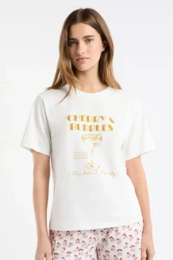 Clearance ETAM Camiseta de pijama de algodón estampada BLANCO