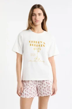 Clearance ETAM Camiseta de pijama de algodón estampada BLANCO