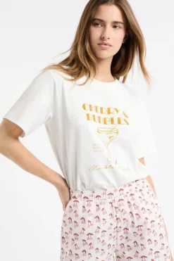 Clearance ETAM Camiseta de pijama de algodón estampada BLANCO