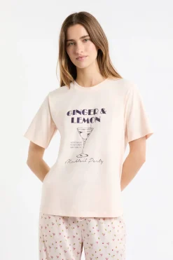 Hot ETAM Camiseta de pijama de algodón estampada ROSA