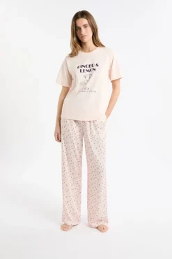 Hot ETAM Camiseta de pijama de algodón estampada ROSA