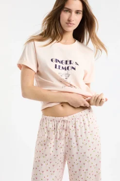 Hot ETAM Camiseta de pijama de algodón estampada ROSA