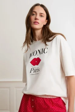 Discount ETAM Camiseta de pijama de algodón con ilustración «Paris» BLANCO