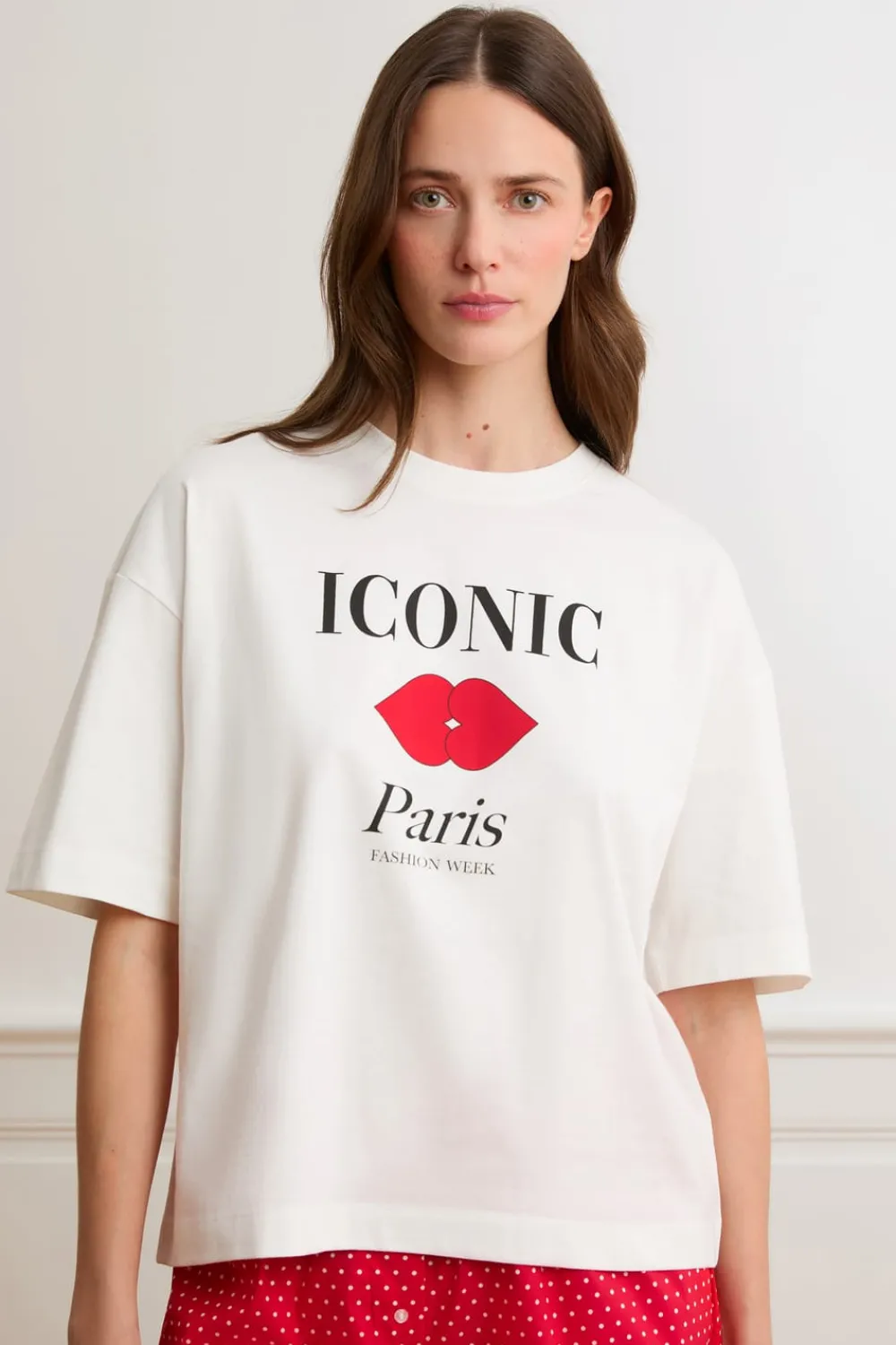 Discount ETAM Camiseta de pijama de algodón con ilustración «Paris» BLANCO